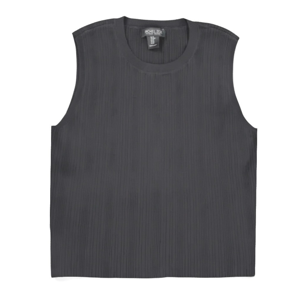 RACHEL ZOE Ribbed Knit Tank Top Black TEXTURED CREPE Crew Neck Sweater SIZE XL